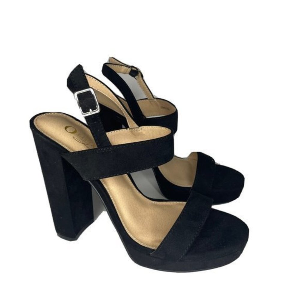 Olivia Jaymes Black Suede Women's Open Toed High Heels Size 7